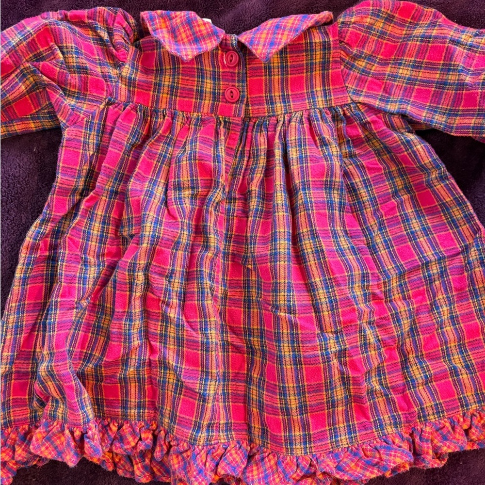 Vintage 90s 2T Cotton Collared Dress by Chicken Noodle Plaid Easter school photo - Picture 7 of 9